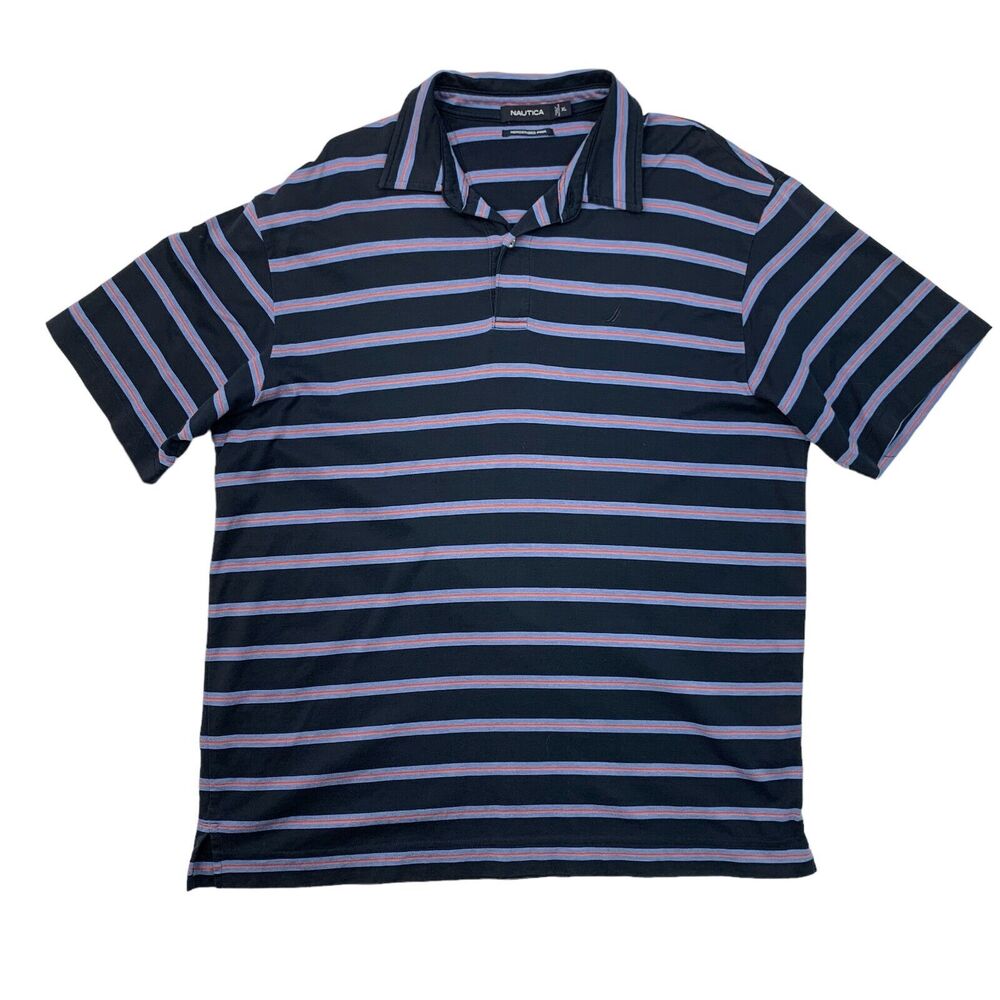 Nautica Polo Shirt Mens XL Extra Large Navy Blue Mercerized Pima Cotton Striped